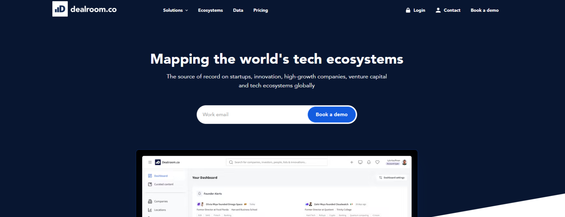 startup screenshot van homepage website dealroom.co